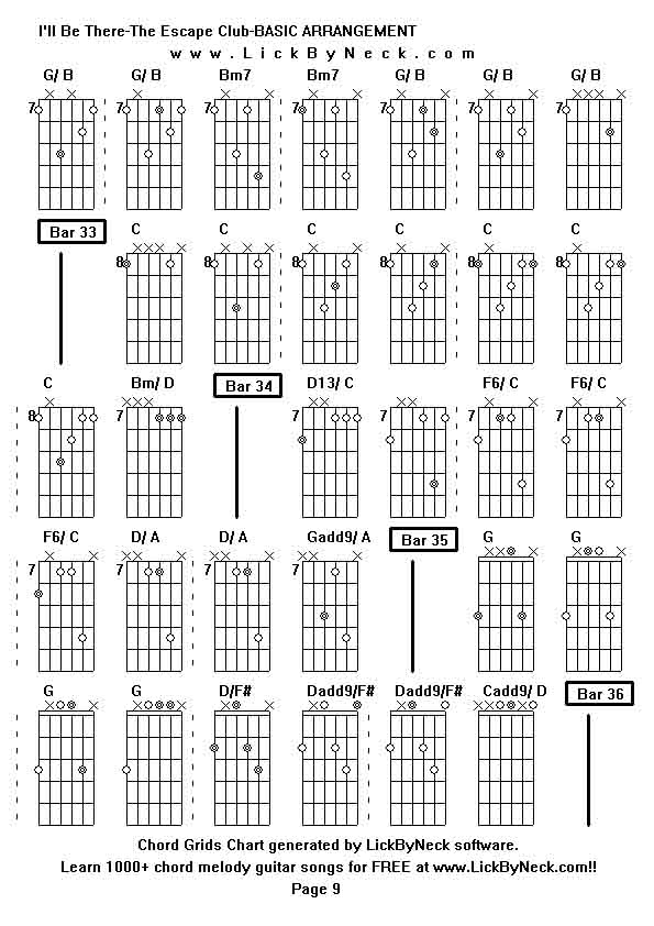 Chord Grids Chart of chord melody fingerstyle guitar song-I'll Be There-The Escape Club-BASIC ARRANGEMENT,generated by LickByNeck software.